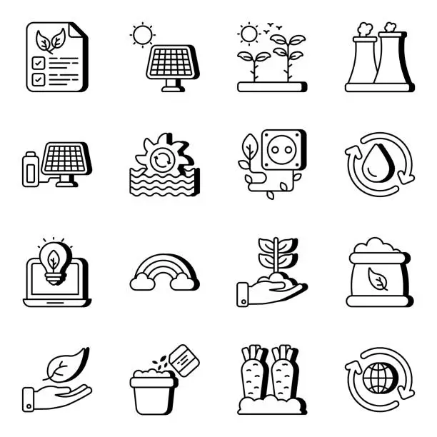 Vector illustration of Pack of Ecology Line Icons