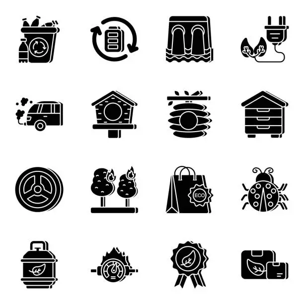 Vector illustration of Pack of Nature and Plant Glyph Icons