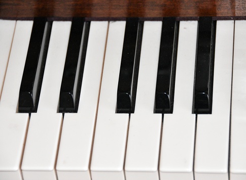 Closeup of piano keys.