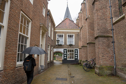 View at old houses in the Dutch city of Blokzijl in the province of Overijssel