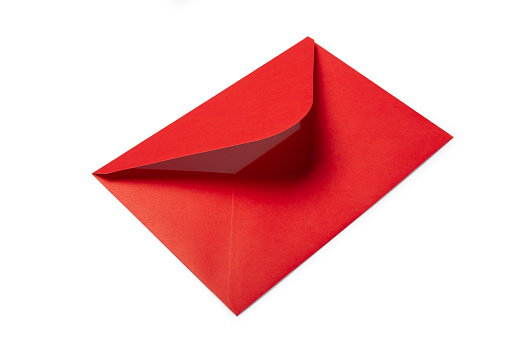 Red envelope, blank invitation cart and pen.