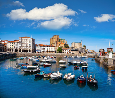 Castro Urdiales village and beach in Cantabria at Cantabrian Sea of Northern Spain