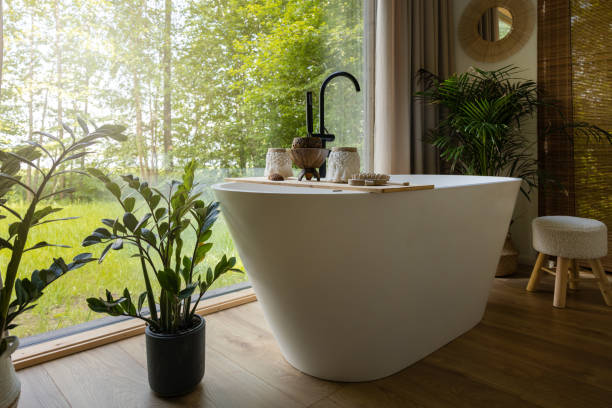 istock bedroom interior with white bathtub by the window 1497467221