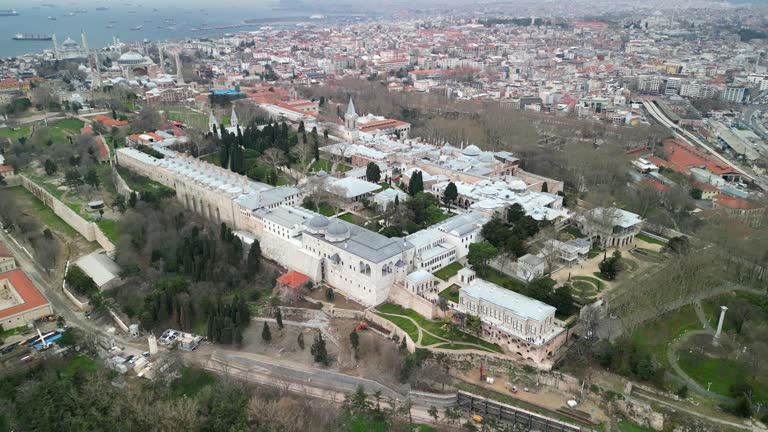 Topkapi Palace and the European part of Istanbul, fly above shot