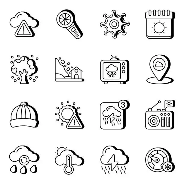 Vector illustration of Pack of Weather and Meteorology Line Icons