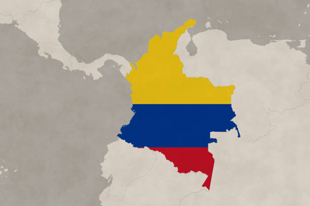 istock South America map series with Colombia, old paper, with flag 1497470346