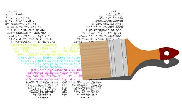 Vector illustration of Source code shape butterfly, vector illustration