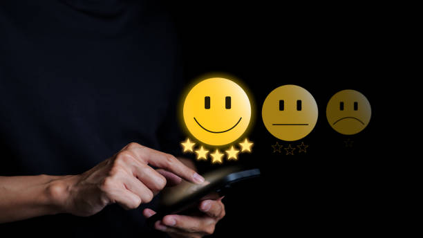 istock Customer review satisfaction feedback survey concept. User give rating to service excellent experience on smartphone application, Customer services best excellent business rating experience. 1497475740