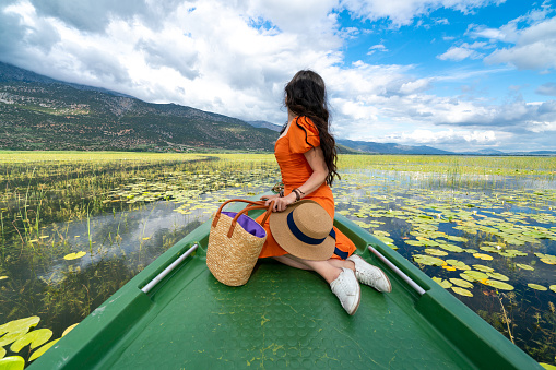 Isikli lake is famous with beautiful lotus  water lily flowers in summer time in Denizli  , Turkey