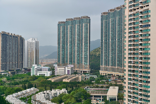 High rise residential buildings in Tung Chung. Islands District. Lantau Island. Hong Kong.