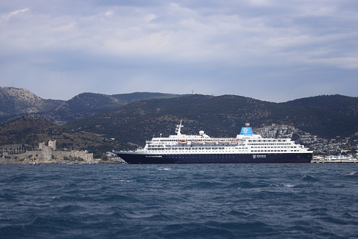 Bodrum,Turkey. 16 April 2023: The big cruise ship \