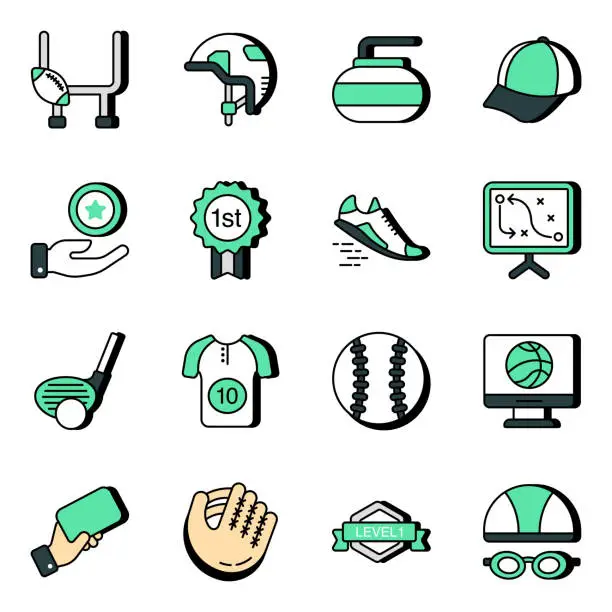 Vector illustration of Pack of Sports Instruments Flat Icons