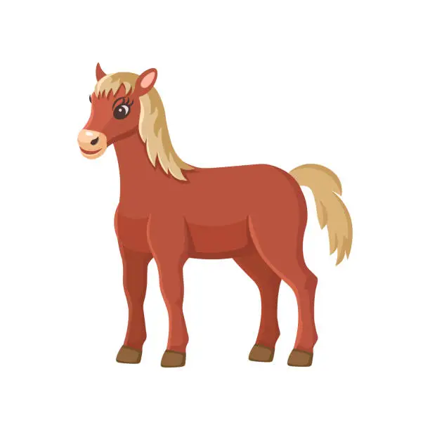 Vector illustration of Cartoon horse for kids. Farm animals.Vector illustration