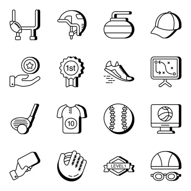 Vector illustration of Pack of Sports Instruments Line Icons