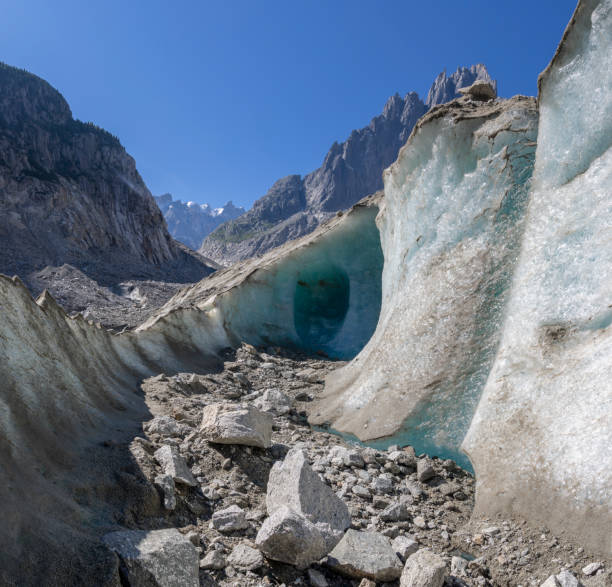 The glacier Mer de Glace Les Aiguilles towers