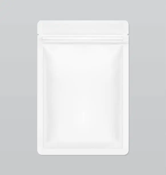 Vector illustration of Hyper realistic clean pouch bag mockup. Vector illustration. Front view.