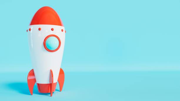 istock Toy rocket on blue desk, toy theme, 3d rendering 1497496156