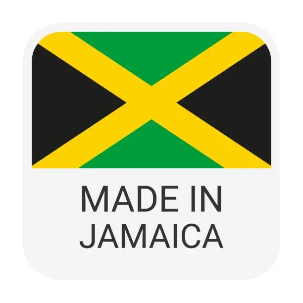 Vector illustration of Made in Jamaica badge vector. Sticker with stars and national flag. Sign isolated on white background.