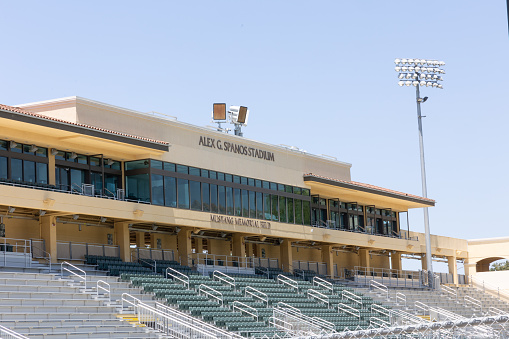 San Luis Obispo, CA - May 19 2023:   Alex G. Spanos stadium on the campus of California Polytechnic State University