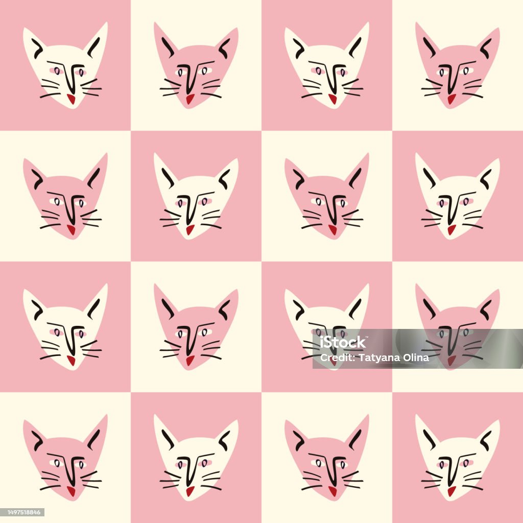 Kitty Face Pattern Pattern With Kitty With A Lovely Face Freaky Comic Cat Face Stock ...