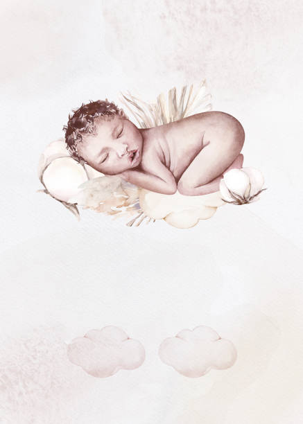 ilustraciones, imágenes clip art, dibujos animados e iconos de stock de acuarela recién nacido baby shower tarjeta de felicitación con bebés niño. baby shower de cumpleaños del bebé recién nacido - house cute welcome sign greeting