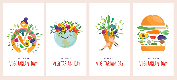 World Vegetarian Day, concept designs, posters, story templates set and vector illustration