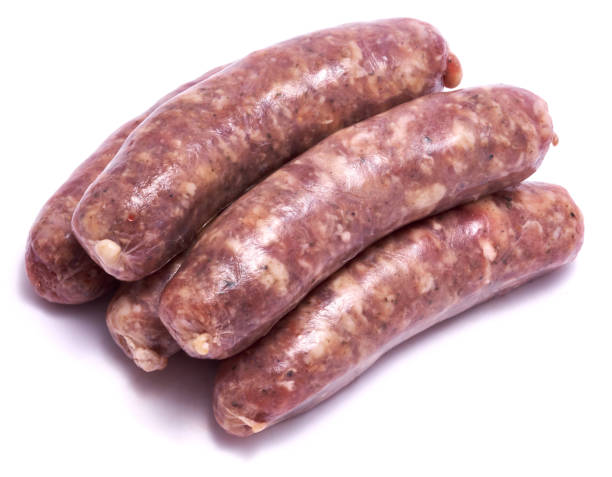 istock Raw beef or pork grill sausage isolated on white background 1497520438