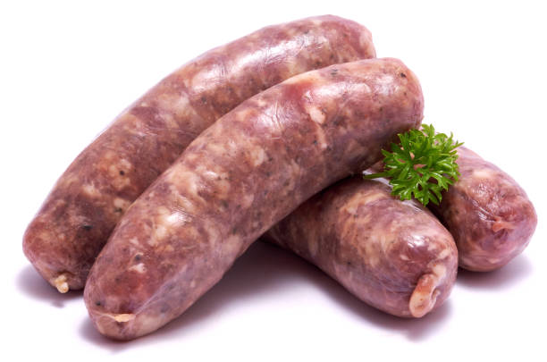 istock Raw beef or pork grill sausage isolated on white background 1497520469