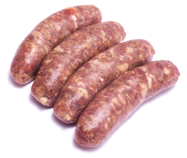 istock Raw beef or pork grill sausage isolated on white background 1497520491