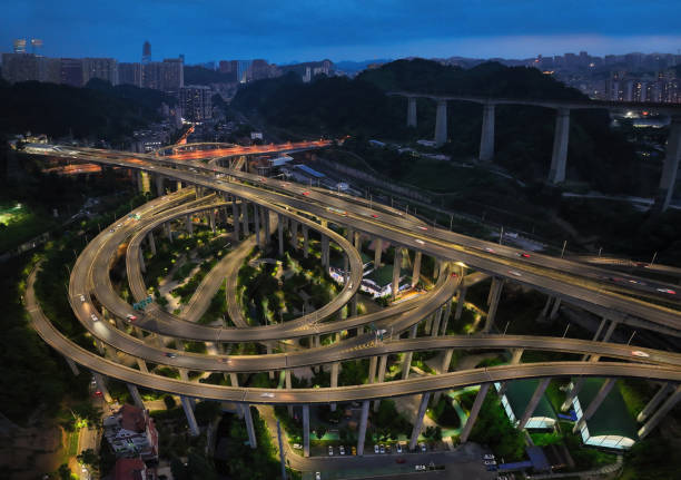 Aerial view of elevated road junctions and overpass in Guiyang, China stock photo