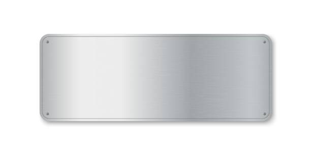istock Realistic metal brushed plate with rivets. Metallic texture plate with screws and shadow. Steel signboard 1497533476