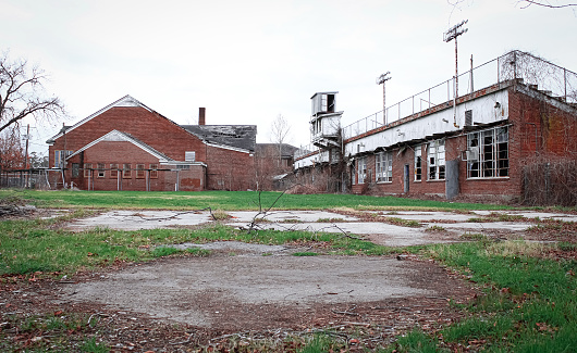 The rear of an abandoned stadium in Tallulah, Louisiana