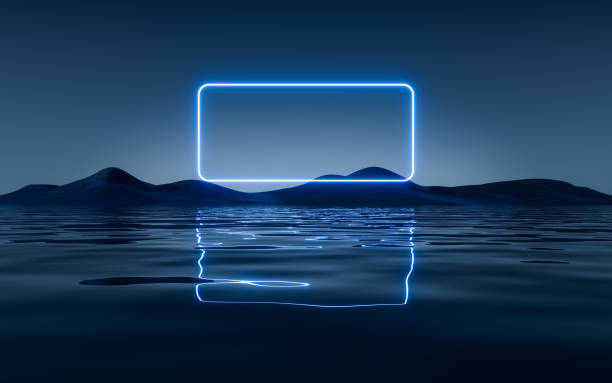 istock Dark lake with glowing neon lines, 3d rendering. 1497542856
