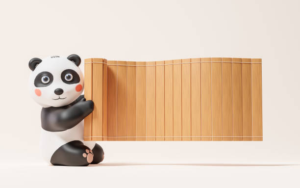 istock Panda and retro Chinese bamboo slip, 3d rendering. 1497542871