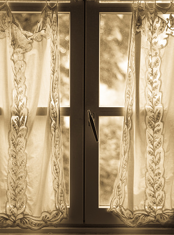 France: Window with Lace Curtains (Close-Up)