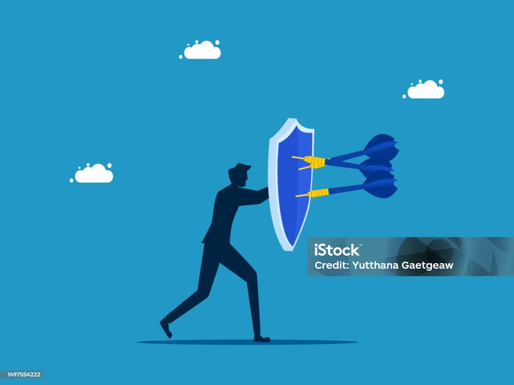 Man Using Protection Protection Or Security Man Holding Shield To Protect From Attack Stock ...