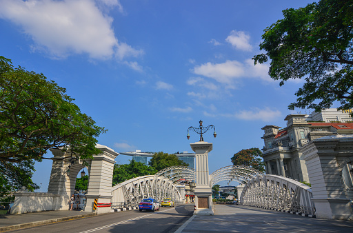 Singapore - Feb 9, 2018. Anderson Bridge at downtown in Singapore. The Bridge was constructed between 1908 and 1910.
