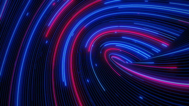 istock Multicolor lines of neon light twist the abstract background 3d rendering 1497558067