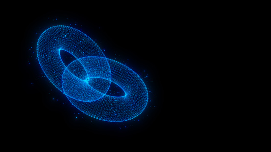 Holographic chain circles shape, Cryptocurrency blockchain networks connect, On a dark background, 3d rendering