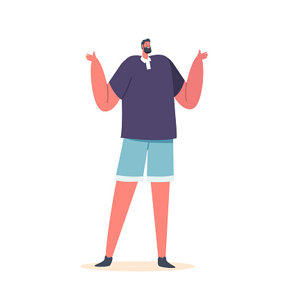 Man Character Shrugs, Expressing Uncertainty Or Indifference Through A Slight Raising And Dropping Of The Shoulders, Accompanied By A Subtle Facial Expression. Cartoon People Vector Illustration