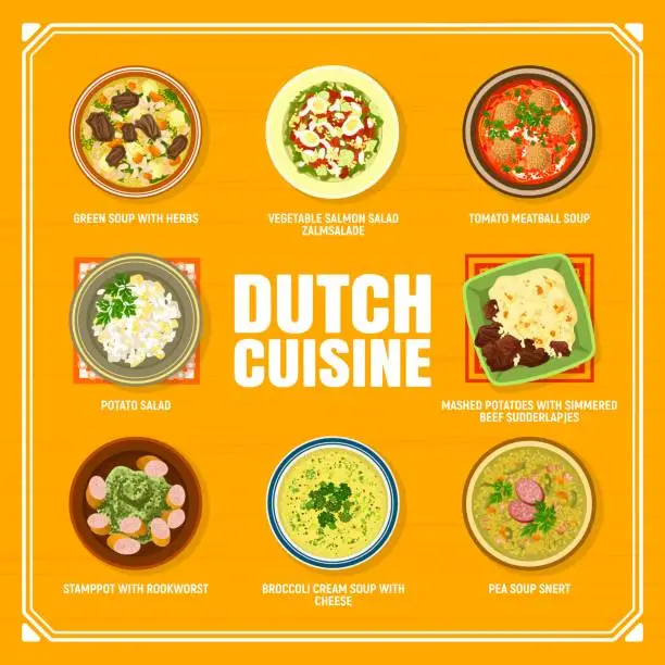 Vector illustration of Dutch cuisine restaurant meals menu page template