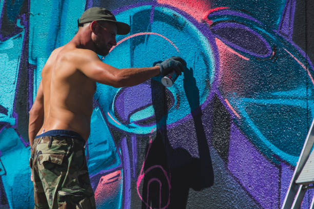 August 7, 2022, Lublin, Poland: Meeting of Styles - graffiti jam. Artist creating street art on the walls