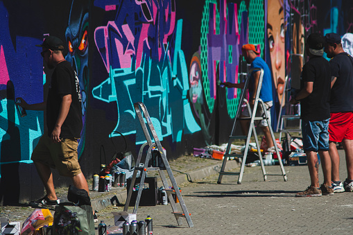August 7, 2022, Lublin, Poland: Meeting of Styles - graffiti jam. Artist creating street art on the walls