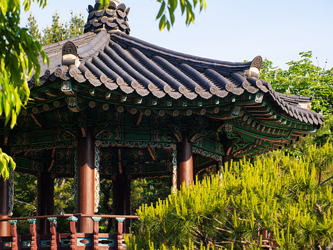 Palgakjeong Pavilion, a traditional Korean house in harmony with nature.  Gandeme Park, Dongdaemun-gu, Seoul, Republic of Korea.
