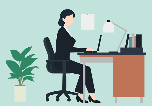 a woman loyar working in the office flat color illustration, vector