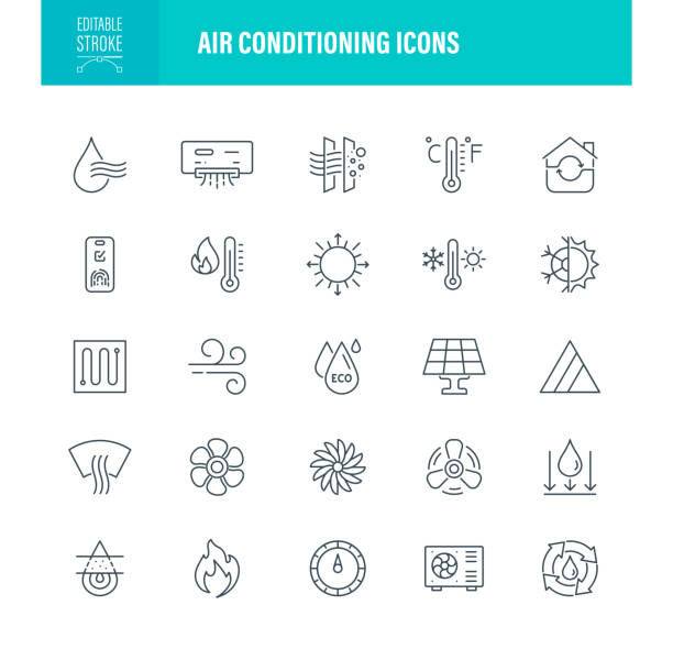 Air Conditioning Icons Editable Stroke vector art illustration