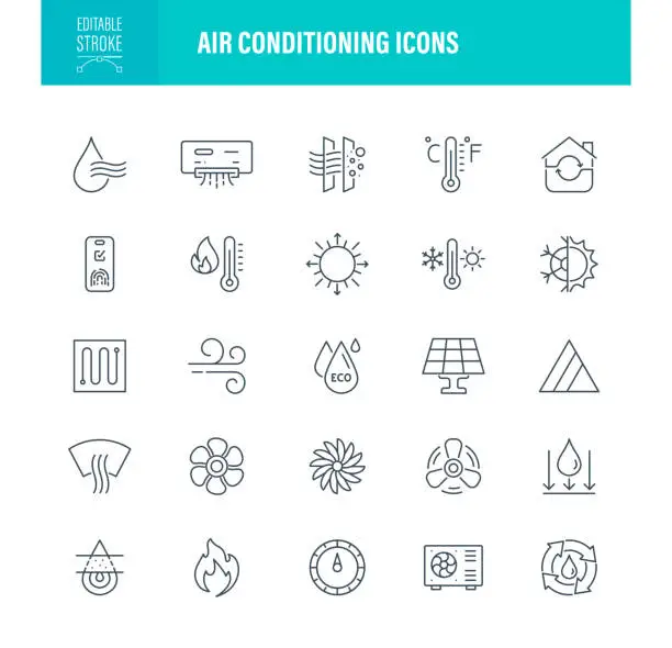 Vector illustration of Air Conditioning Icons Editable Stroke