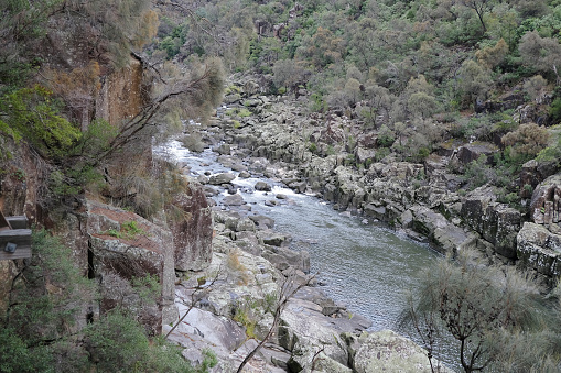 View of the Cataract Gorge reserve, a river gorge and popular tourist location by the city of Launceston, Tasmania.