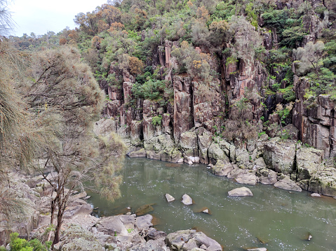 View of the Cataract Gorge reserve, a river gorge and popular tourist location by the city of Launceston, Tasmania.