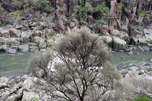 View of the Cataract Gorge reserve, a river gorge and popular tourist location by the city of Launceston, Tasmania.